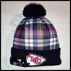 Kansas City Chiefs Plaid Crucial Catch Intercept Cancer Beanie w/Pom by New Era